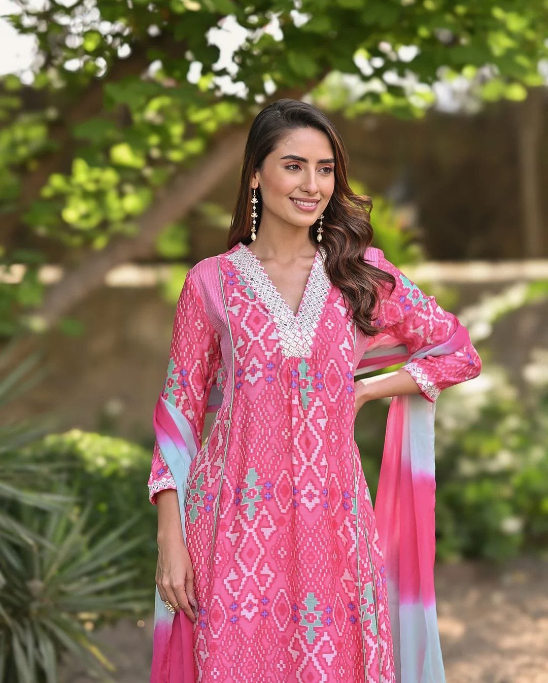Anarkali Kurta Set With Saganeri  Print
