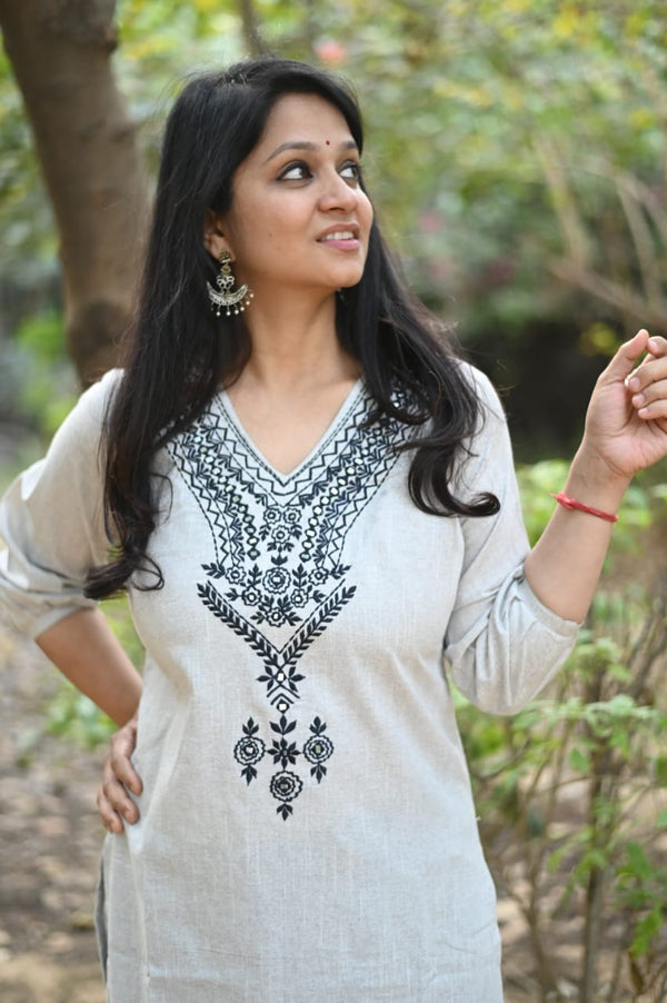 Khadi Cotton Kurta With Heavy Embroidery