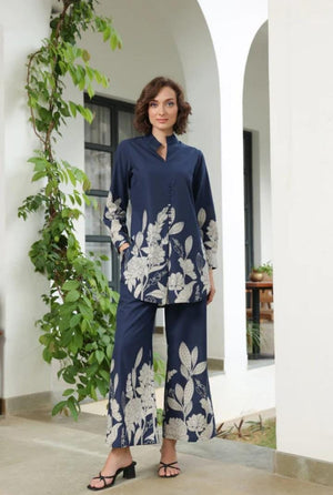 Bloom Delight Blue Cotton Co-Ord Set