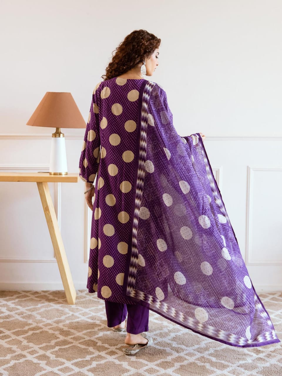 New Stylish Polka Cotton Kurta Pant & Duppata Set