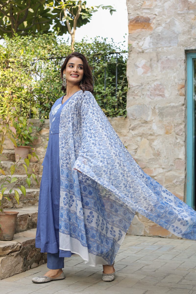 Look Stylish Bandage Cotton Kurta Pant & Duppata Set