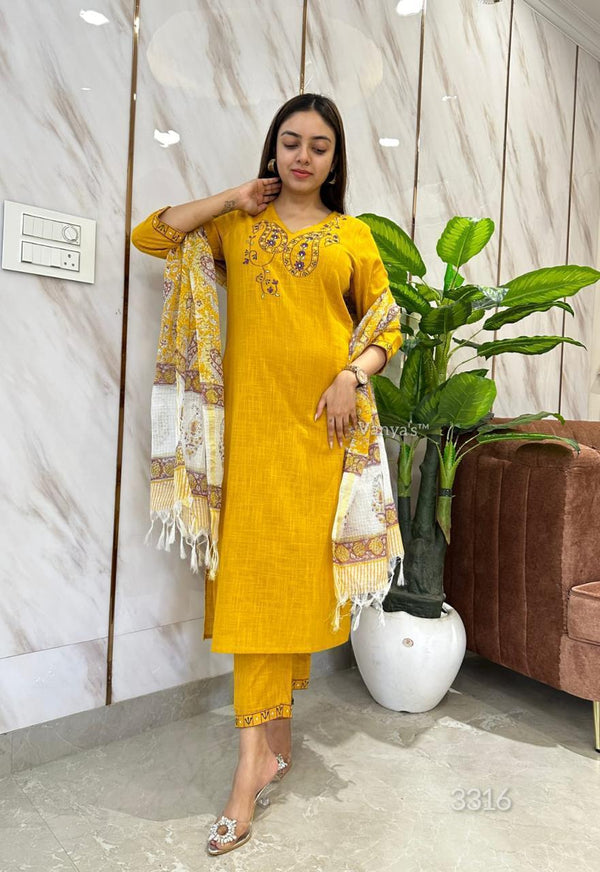 Handloom Cotton 3 Piece Suit Set Embroidery Work
