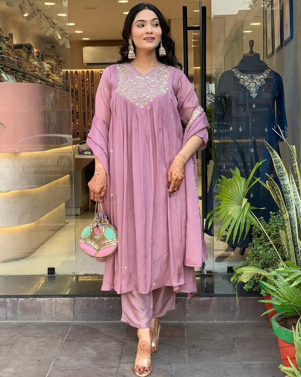 Women's Heavy Cotton Anarkali Suit Set – Kurti, Pant & Dupatta