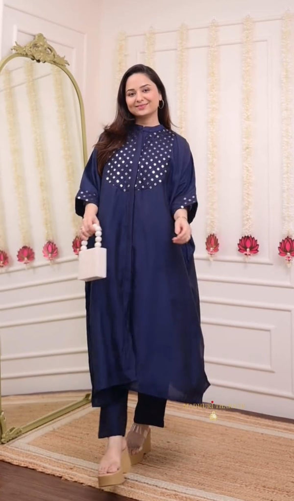 Elegant Rayon Kaftan With Pants – Embroidered & Sequin Work