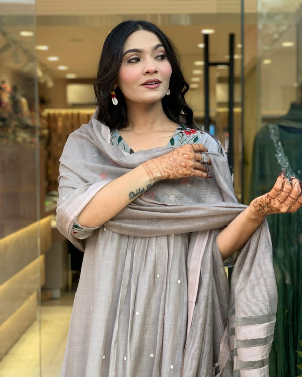 Beautiful Cotton Fabric Anarkali Kurti Pant And Dupatta
