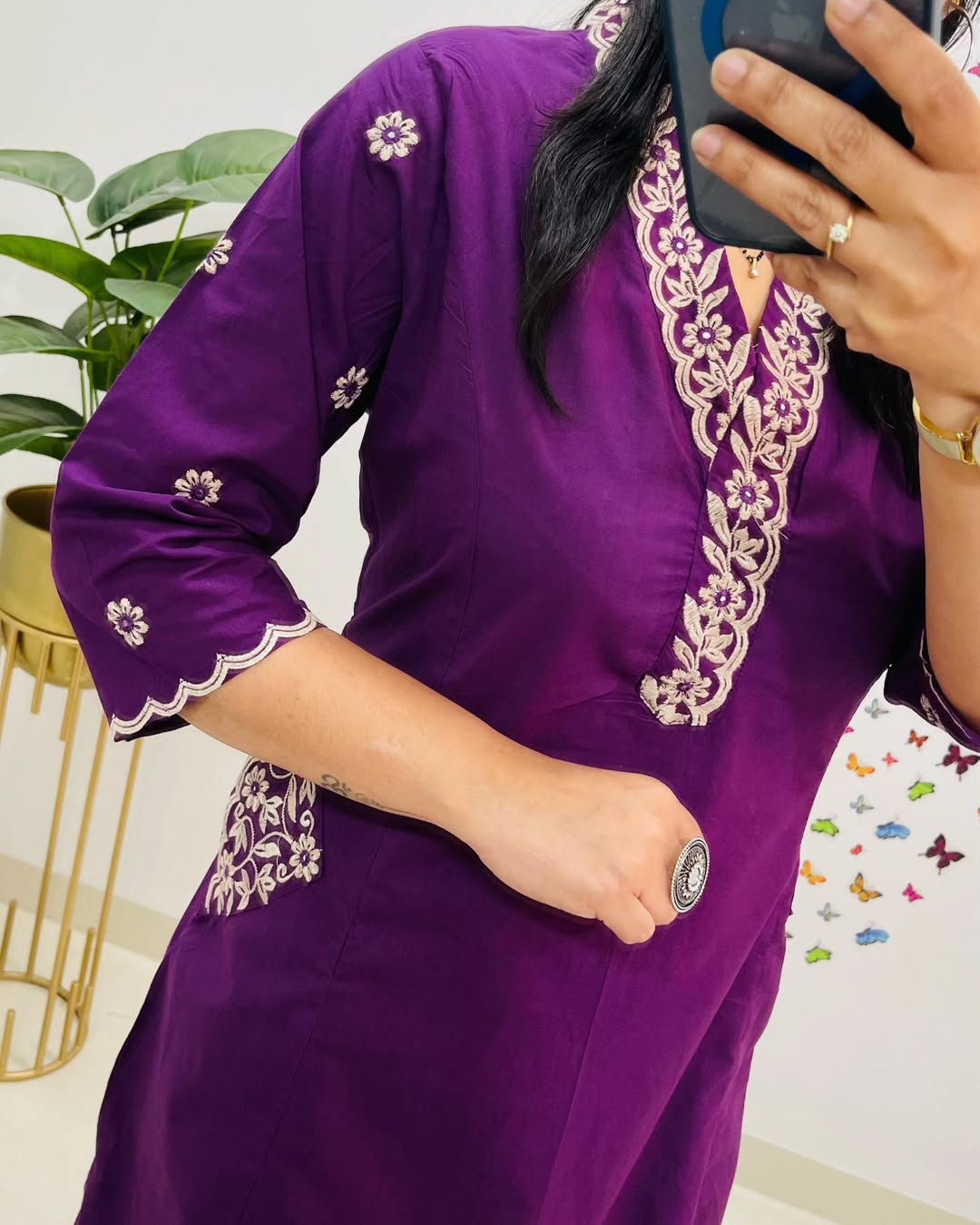 Designer Top Pant Set With Embroidery Work Side Pockets