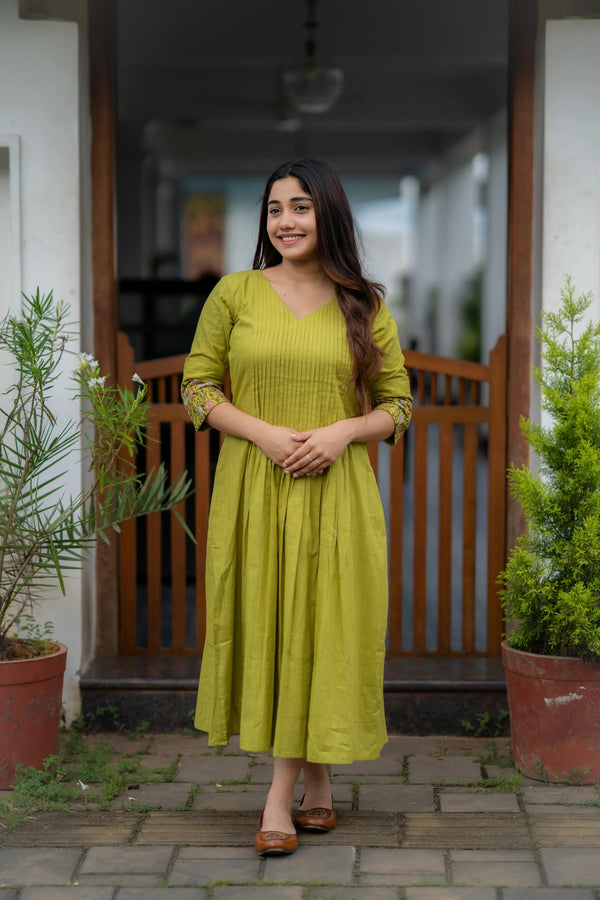 Cotton Floral Embroidered Dress For Women