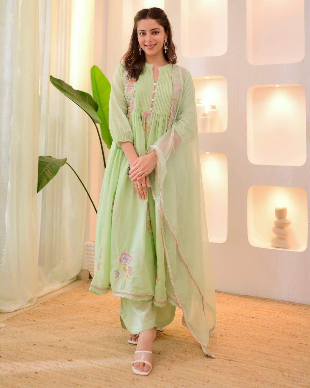 Cotton Taj Embroidered Suit Set with Dupatta | Nayu Fashions