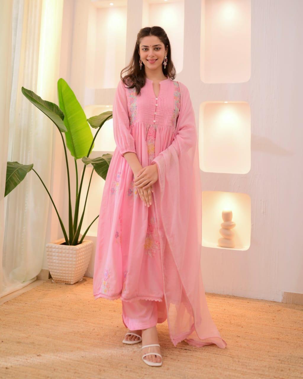 Cotton Taj Embroidered Suit Set with Dupatta | Nayu Fashions