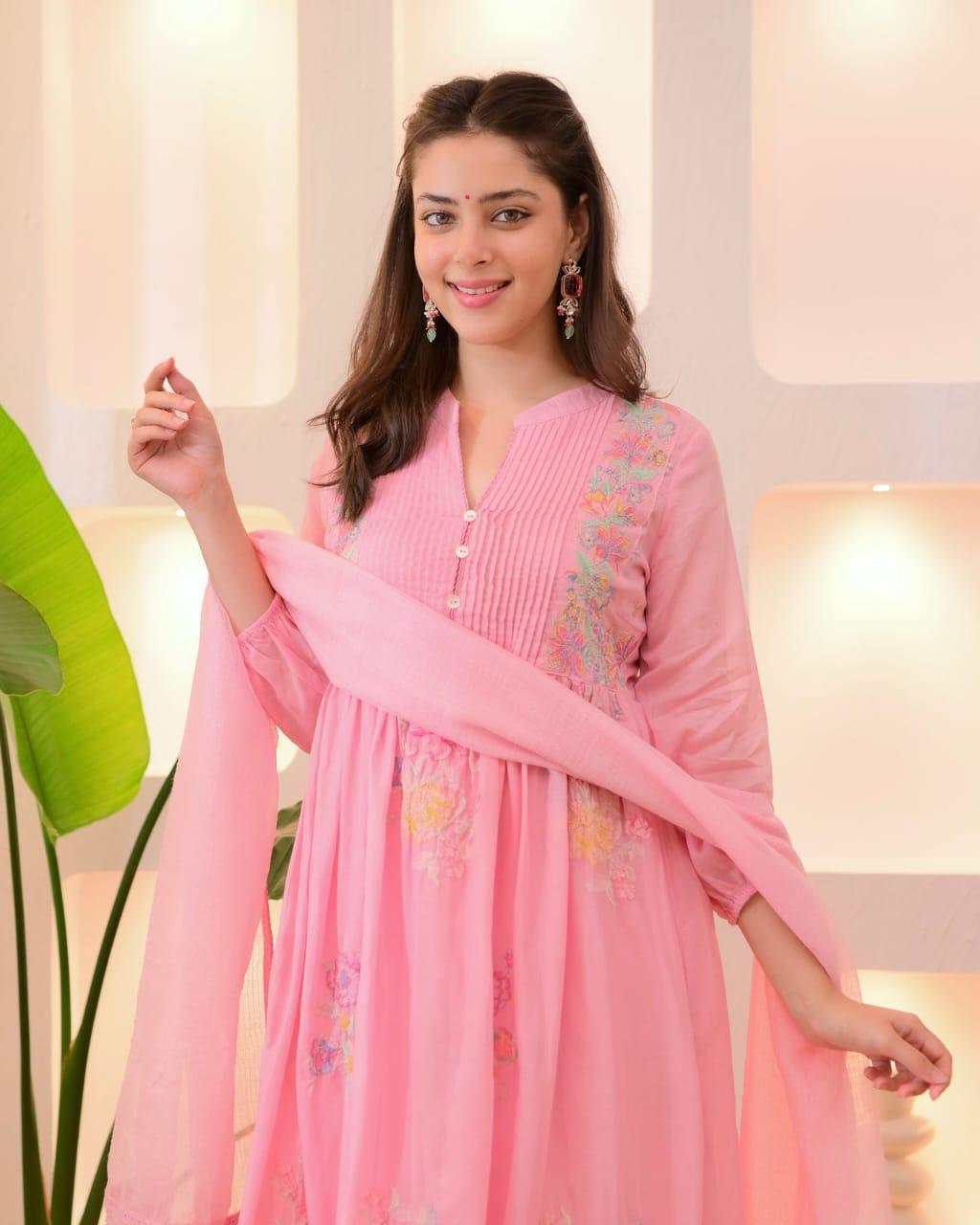 Cotton Taj Embroidered Suit Set with Dupatta | Nayu Fashions