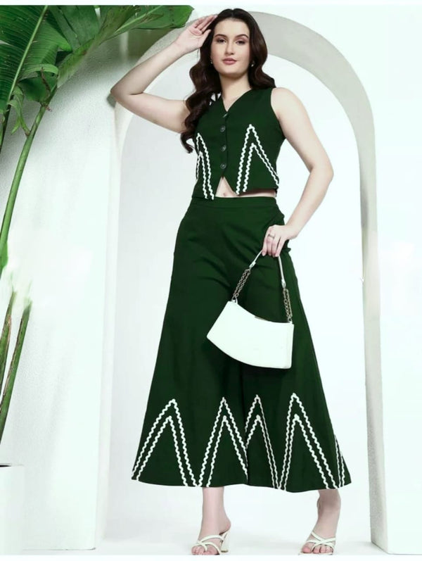 Dark Green Sleeveless Co-ord Set for Women | Nayu Fashions