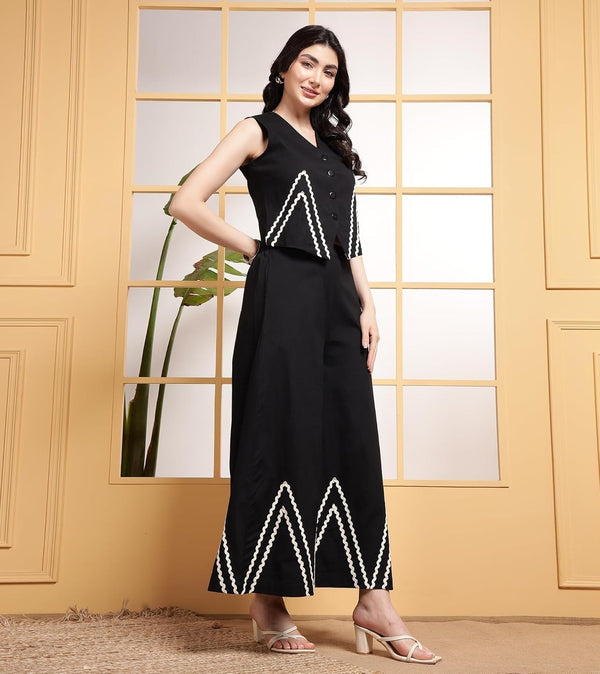 Black Sleeveless Co-ord Set for Women | Nayu Fashions