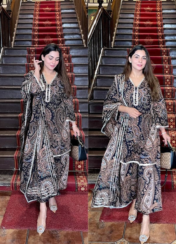 Black Paisley Print Cotton Suit Set for Women