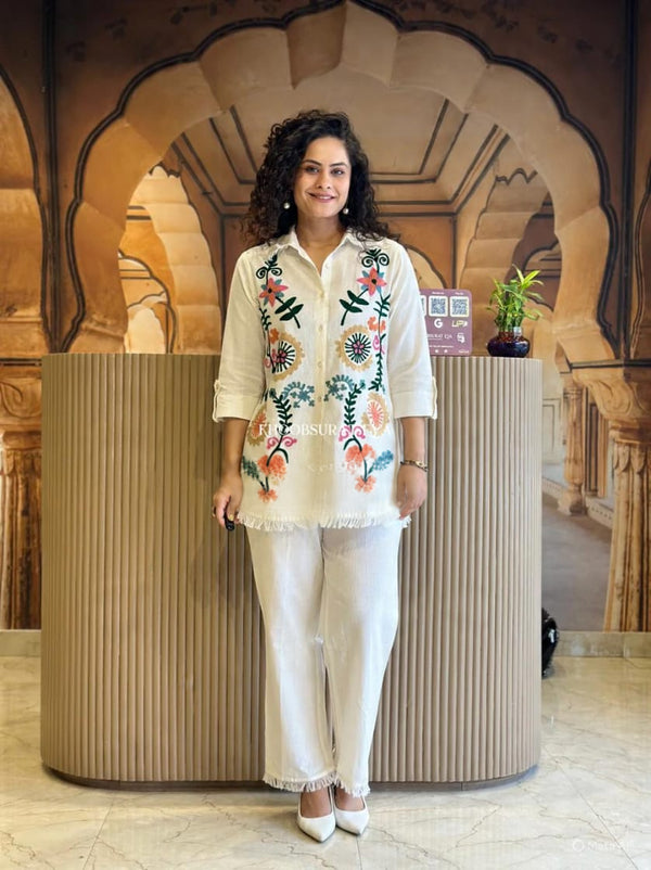 Premium White Embroidered Cotton Flex Coord Set