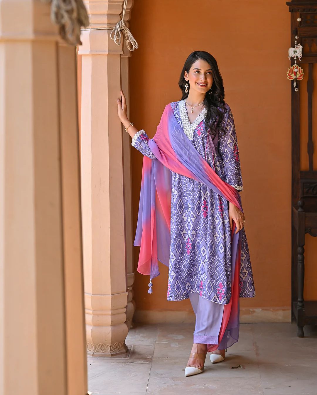 Anarkali Kurta Set With Saganeri  Print