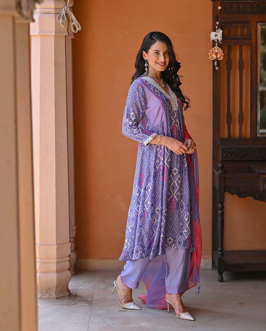 Anarkali Kurta Set With Saganeri  Print