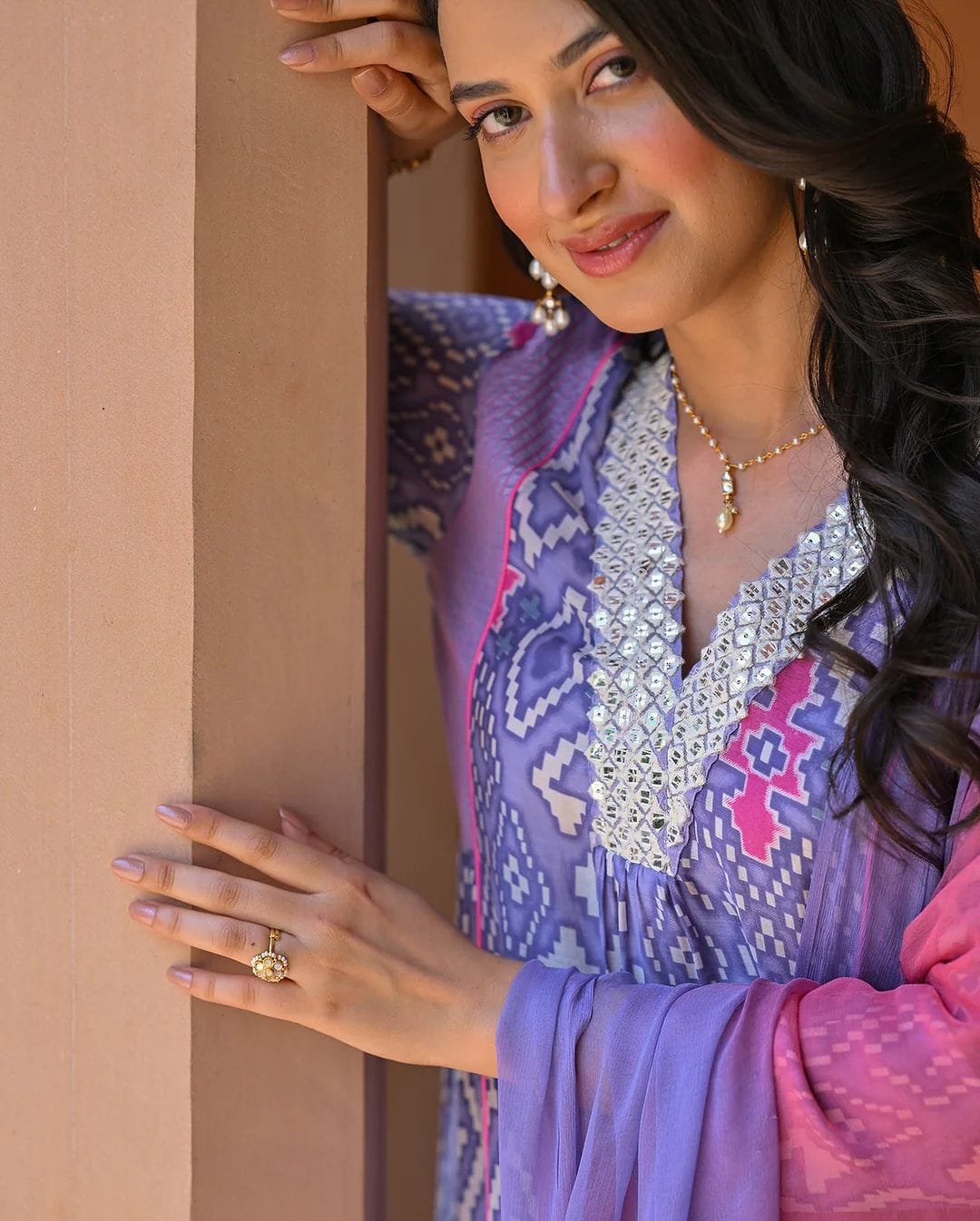 Anarkali Kurta Set With Saganeri  Print