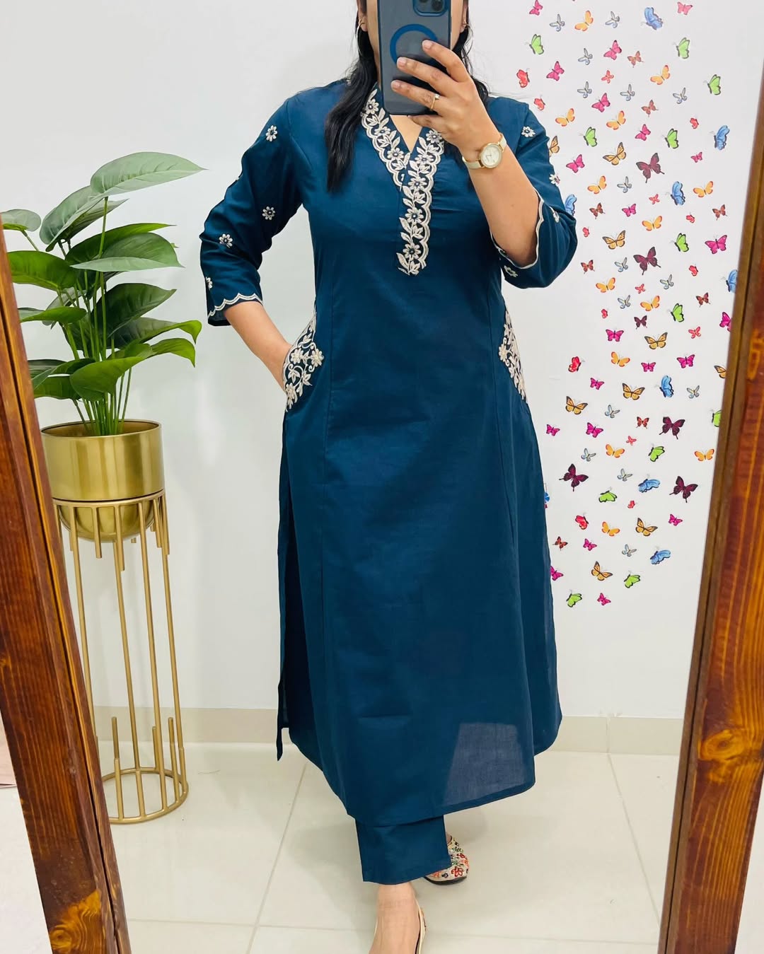 Designer Top Pant Set With Embroidery Work Side Pockets