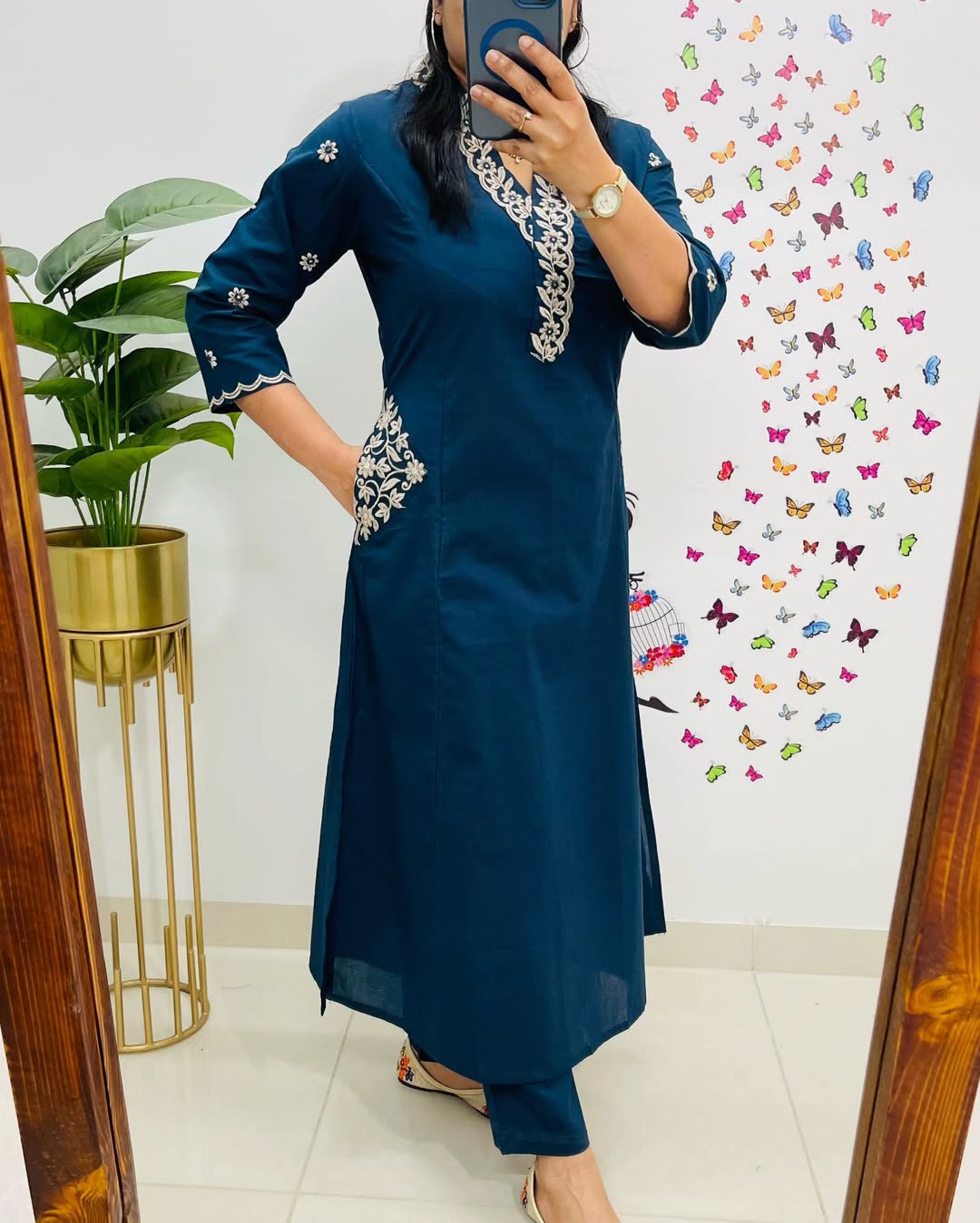 Designer Top Pant Set With Embroidery Work Side Pockets